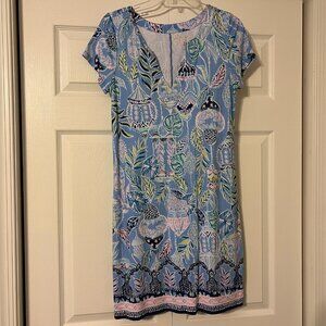 LILLY PULITZER Sophiletta Sz M Blue Peri Lapis Lanterns Pattern Dress UPF 50+